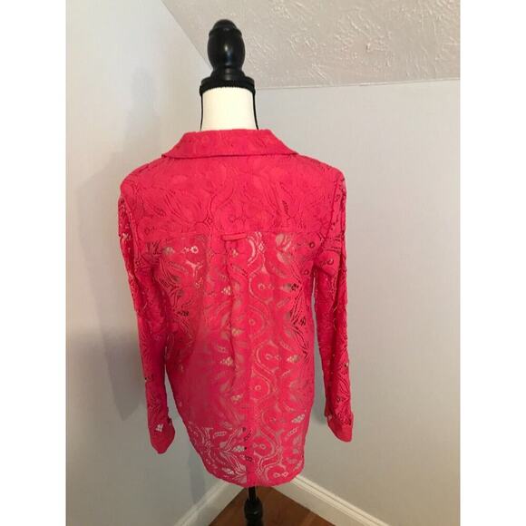 Anthropologie Maeve Slim Pink/Rose Lace Buttondown Blouse - Size 10 - Picture 4 of 11